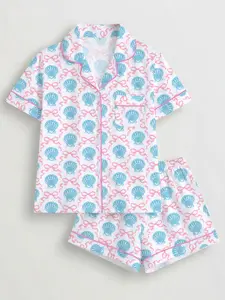 Sweet Girl Style Shell Print Pajama Set, Loose Fit Slimming Collar Design, Casual Fall & Winter Sleepwear, Daily Wear & Outerwear