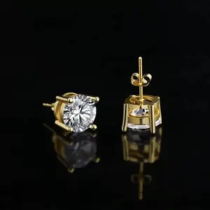 18K Gold-Plated Titanium Steel Round AAA Cubic Zirconia Stud Earrings for Men & Women – 3mm, 4mm, 5mm & 6mm, Gold, Silver & Black simple unique multiple piercings hypoallergenic stainless steel everyday wear birthday anniversary gift trendy statement jewe