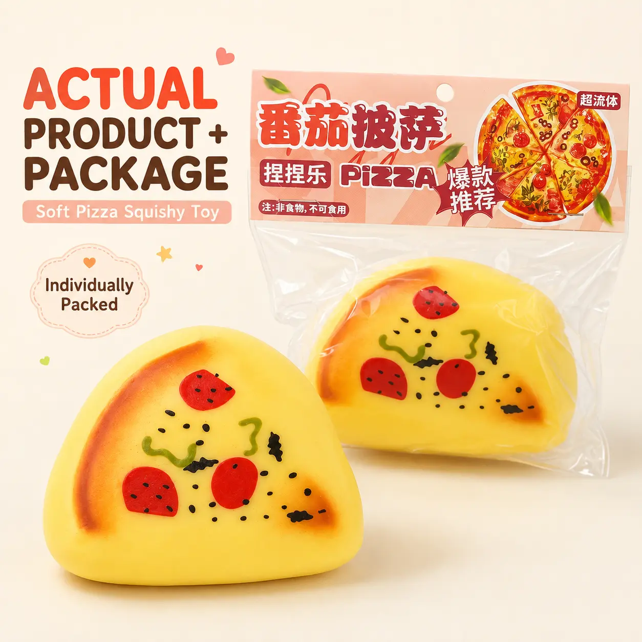 Tomato Pizza Squishy Toy, 9-10cm Soft TPR Squeeze Toy with Shaving Cream Filling, Super Soft Sensory Stress Relief Fidget for Kids and Adults