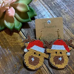 Beaded reindeer Christmas earrings