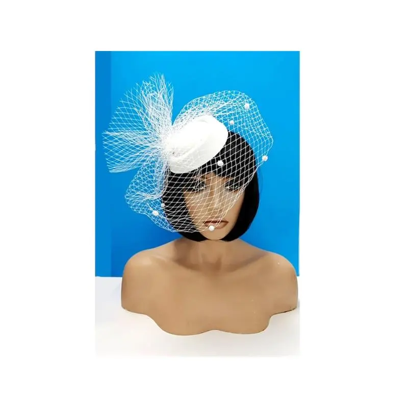 Fascinators Hat for Women - Tea Party Headband, Kentucky Derby Wedding Floral Design, Cocktail Mesh Hair Clip, White