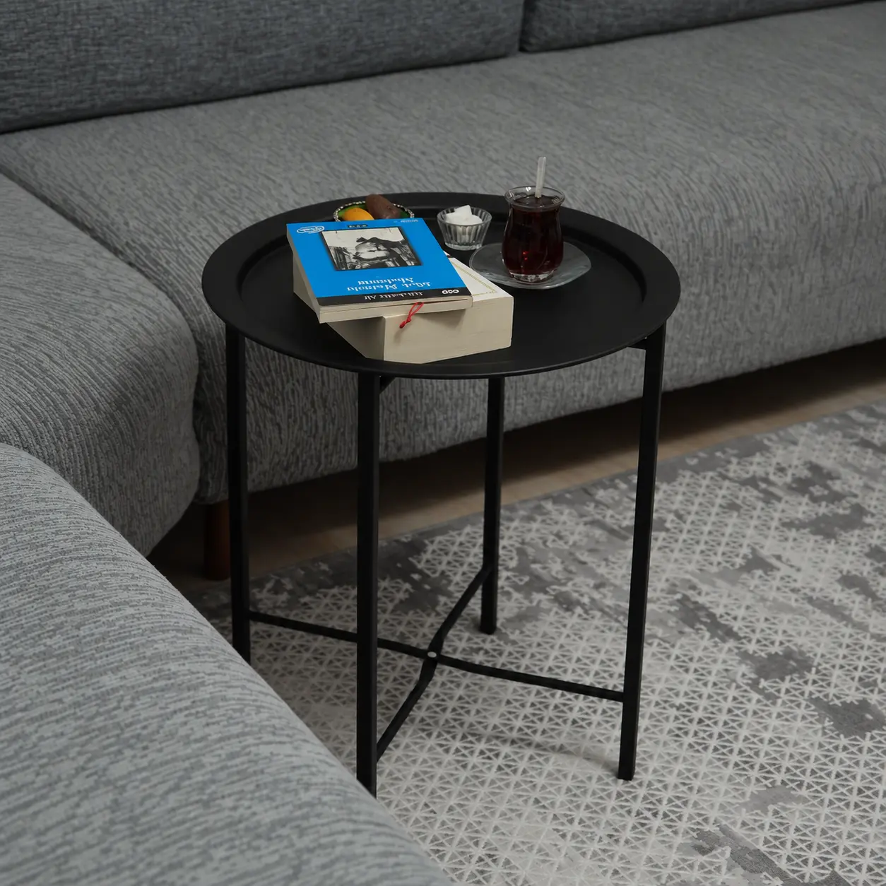 Modern Minimalist Multi-Purpose Round Coffee Table - Metal-Reinforced, Easy-Assembly Side Table for Living Rooms, Bedrooms (Home Supplies)