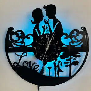 Anniversary Edition Vinyl Record Wall Clock Gift, Creative Seven-Color Night Light, 12-Inch Handmade Home Decor Gift, Led Wall Clocks