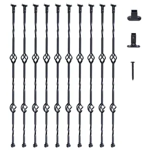 fathersdaygift VEVOR Staircase Metal Balusters, 44''x 1/2 Galvanized Steel Decorative Banister Spindles, 10 Pack Deck Baluster with Hollow Double Baskets, Spiral Stair Railing with Shoes Screws