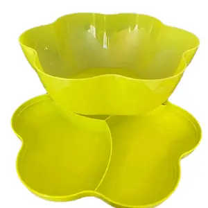 Flower Shape Salad Bowl - Blue Plastic Tableware with Curved Design for Versatile Use