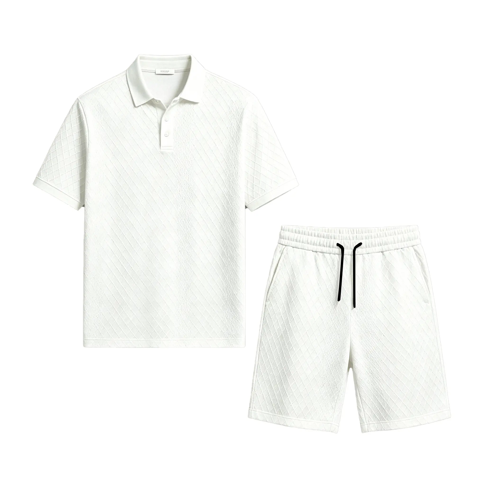 Men’s summer athletic set: lightweight, wrinkle resistant, breathable two piece outfit featuring side pocket drawstring elastic shorts; a coordinated set for travel, outdoor sports, and casual wear.