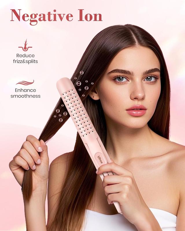 360°Airflow Styler, 1 1/2 inch Curling Wand & Hair Straightener 2 in 1 with Ionic Cool Air to Lock in Style, Titanium Flat Iron Curler in One with Dual Voltage