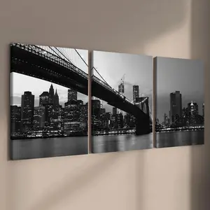 City Architecture Landscape Poster, Modern Art Design, 3 Counts Wooden Framed Canvas, Perfect Living Room Decoration, Apartment Dormitory Poster, Office, Room, Bedroom Wall Decor