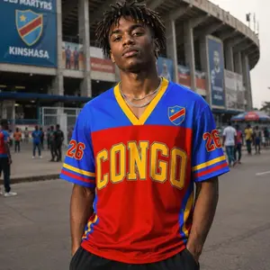 Congo DR Inspired Mesh Football Jersey | Vintage Drop Shoulder Sports Shirt | Oversized Streetwear Tee | Breathable Game Day Jersey RUT