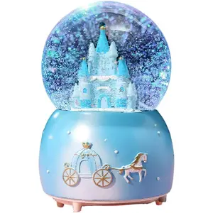 Castle Snow Globes Luminous Music Box Cartoon Christmas Snow House Automatic  Rotating  Ball with Color Changing LED Lights for  Decoration Birthday