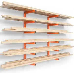 Wood Organizer and Lumber Storage Rack Wall Mount, Heavy Duty Metal Shelf with 6-Level Holds Up 1200 LBS, Indoor & Outdoor Use-Orange