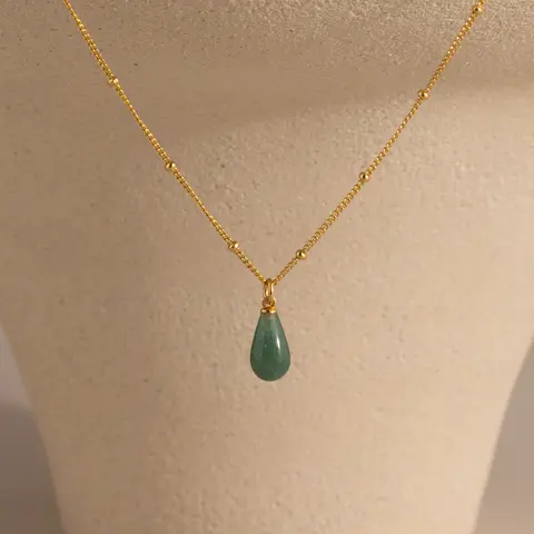 Jade Drop Necklace by Caitlyn Minimalist - Dainty Teardrop Gemstone Pendant Necklace on Beaded Satellite Chain - Green Jade Jewelry - Gift for Her