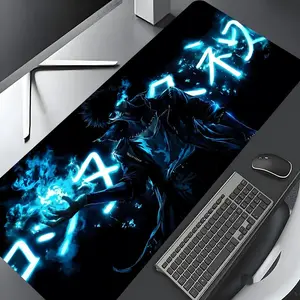Cool Anime Character Neon Blue Flame Design Large Gaming Mouse Pad,Aesthetic Desktop Decoration Drotection Pad,Washable Rubber Pad Non-Slip Lock Edge Multi-Size Mouse Pad Suitable For Home Office,Desktop Accessory,Good Gift for Family and Friends
