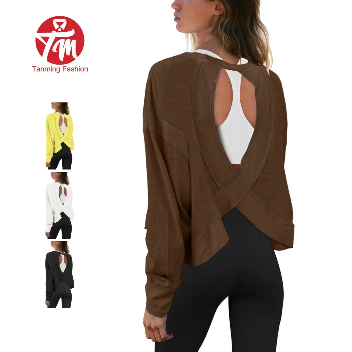 Tanming Womens Open Back Workout Cover Top Long Sleeve Athletic Shirts Casual Crop Running Tee Y2k Yoga Springfresh Summer  for Hyrox Outfit,summerwins