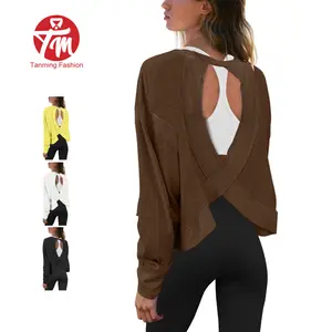 Tanming Womens Open Back Workout Cover Top Long Sleeve Athletic Shirts Casual Crop Running Tee Y2k Yoga Springfresh Summer  for Hyrox Outfit,summerwins
