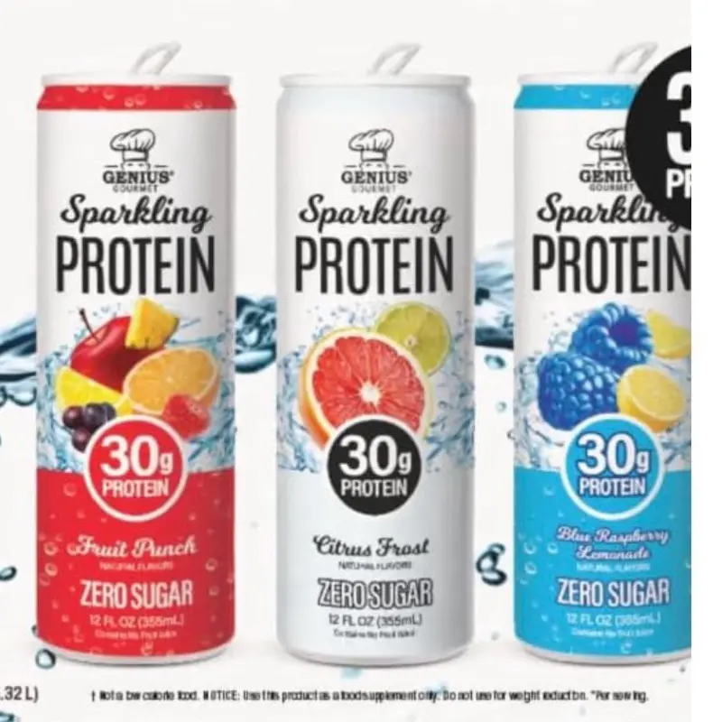 Genius Sparkling Energy 15 Pack Fruit Punch, Citrus Frost & Blue Raspberry Lemonade
