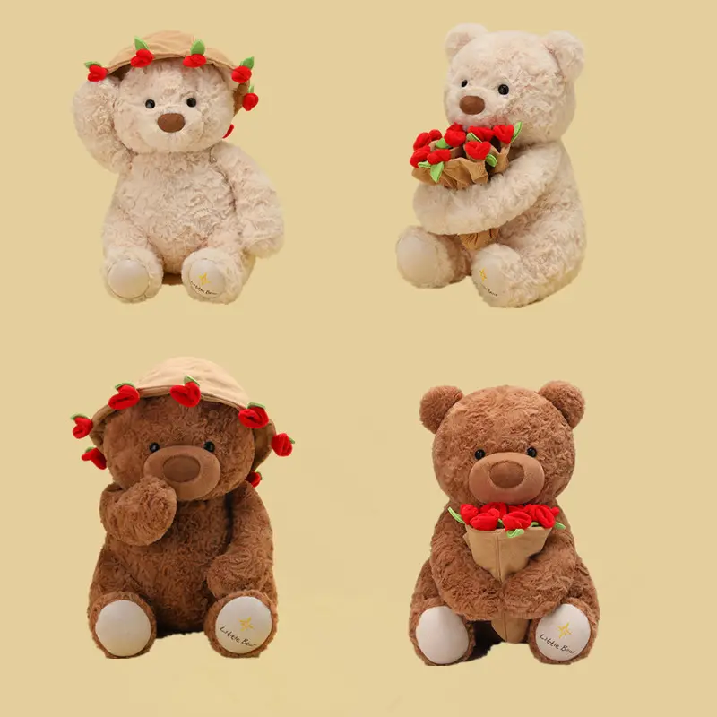 25/38cm Sweet Romantic Rose Bear Plush Toys Detachable Rose Hat Bouquet  Bear Doll Lovely Company Doll Valentine's Day Gif - TikTok Shop
