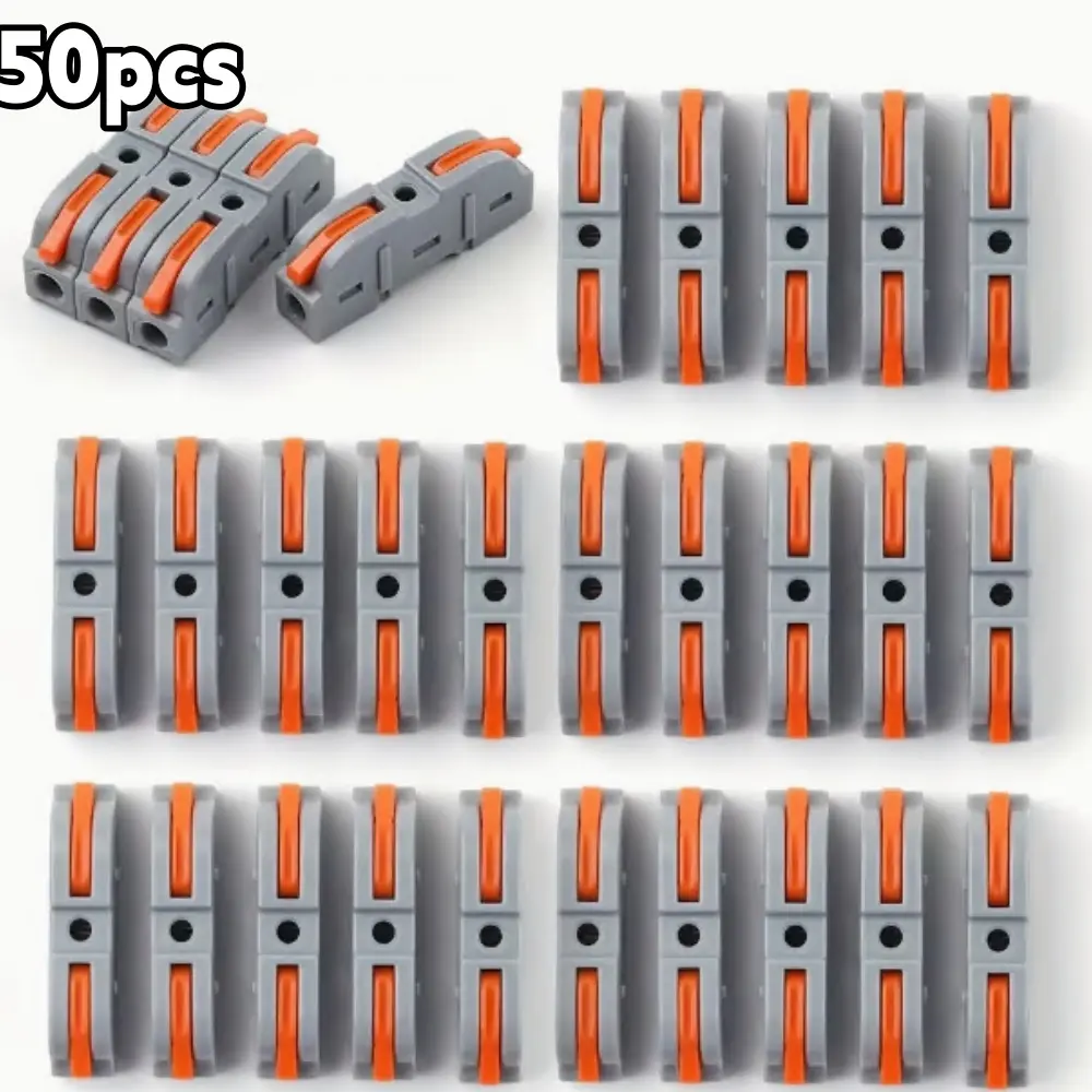 50PCS Plastic Lever-Type Quick Connect Wire Connectors (Bulk Pack) - 24-12 AWG 1-To-1 Plug-In Insulated Terminals, High Pressure Resistance, Low Maintenance, Aging Resistance for Camping Lights