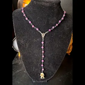 Mink vertebra ruby beaded rosary necklace