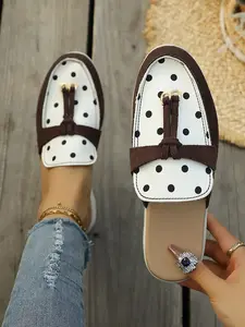 Spring Summer Women's Shoes 36-43, New Fashion Versatile Single Shoe, Vacation Style Slip-On Toe Outdoor Half Sandal, Lazy Polka Dot Flat Mule, Toe Sandals, Footwear