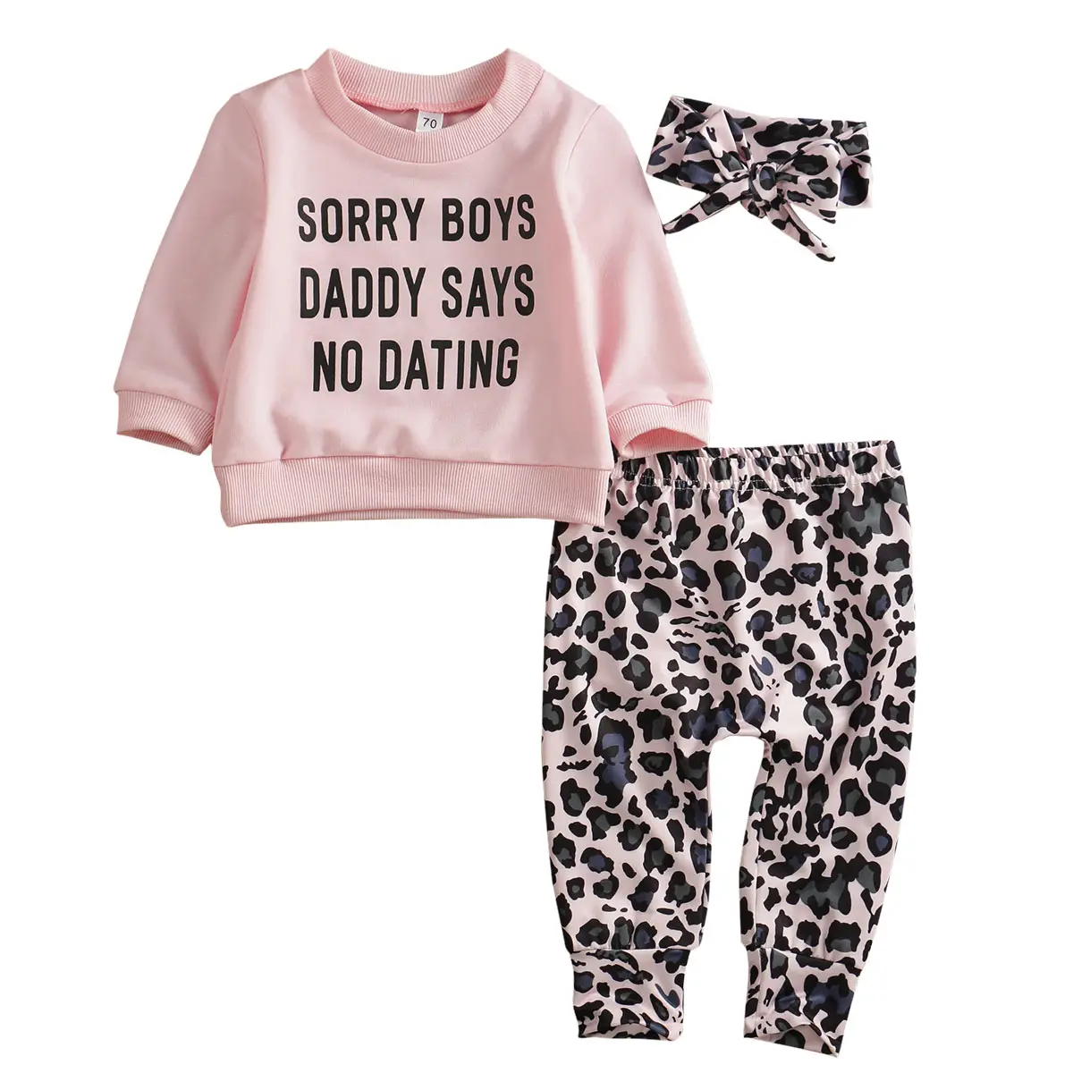 Newborn Baby Girls Clothes Daddy Saying Printed Long Sleeve Crewneck Shirt Tops and Elastic Waist Leopard Pants with Headband Sweatsuit Fall Winter Sp