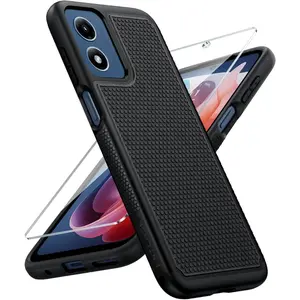 for Moto G-Play-2024 Case: Dual Layer Protective Heavy Duty Cell Phone Cover Shockproof Rugged with Non Slip Textured Back-Protection Bumper Tough (Black)