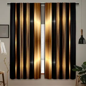 2-piece set, abstract golden premium black print semi-transparent curtains, polyester material, suitable for living room, bedroom, study, bathroom - machine washable, ideal for all seasons, holiday decorations, cafes, offices, game rooms.