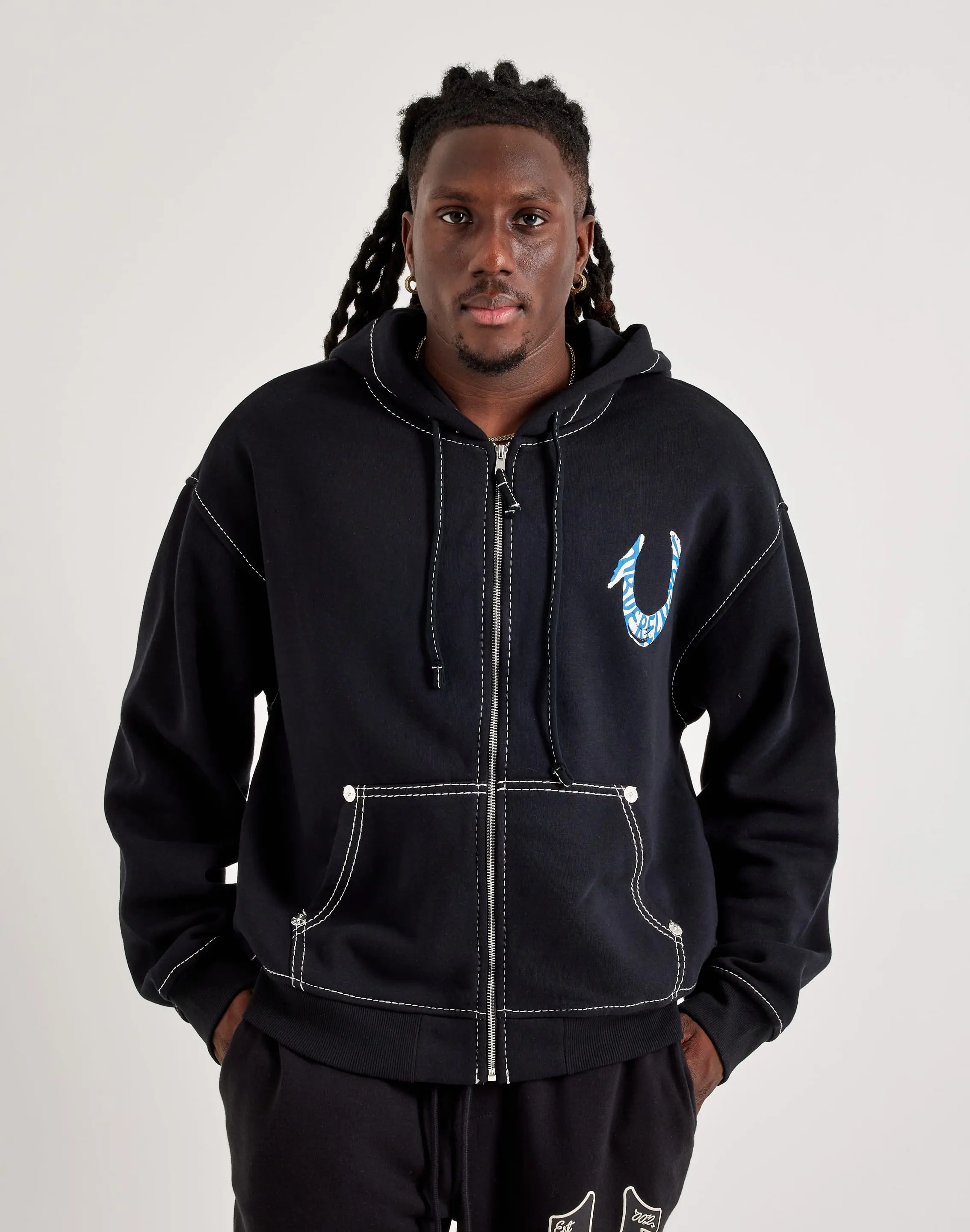 Mens True Religion Horseshoe Paint Big-T Zip Fleece Hoodie