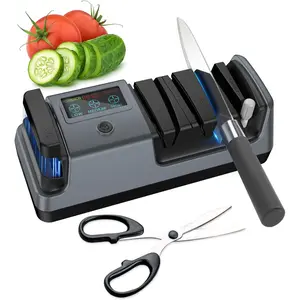 5-in-1 Knife Sharpener for, 3-Stage Sharpener with 100% Abrasive, LCD Screen, Speed, Knife Sharpener for All Quick Sharpening, Scissors