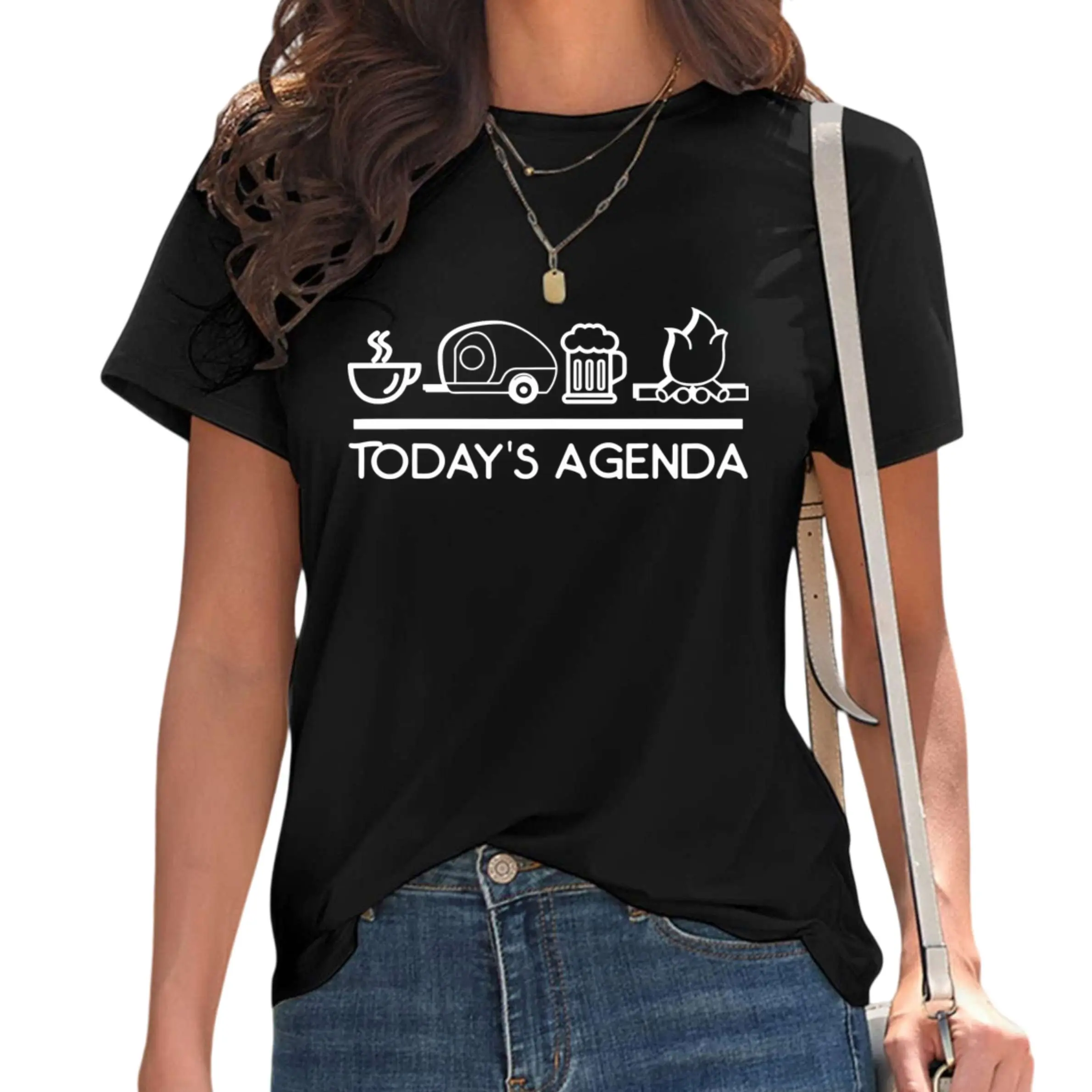Today's Agenda Camping Funny Camp Camper Beer Lover T-Shirt