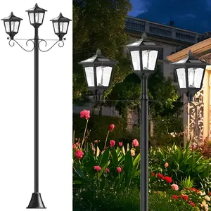 72" Triple-Head Solar Lamp Post – Adjustable Height, IP65 Waterproof, Energy-Efficient, Auto Dusk to Dawn, LED for Garden, Patio & Walkway Lighting
