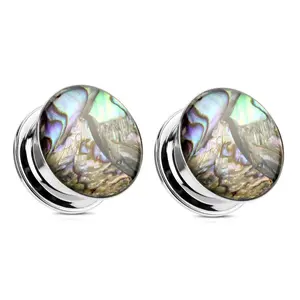 Pair Screw Fit Abalone Shell Plugs Steel ear gauges 2g 0g 00g 1/2 3/4 inch