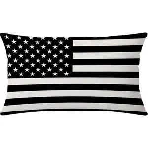 4th of July Pillow Covers 12x20 Inch Black White American Flag Patriotic Decorations Throw Pillow Covers Farmhouse Independence Day Cushion Case for Couch Sofa Summer Home Outdoor Decor