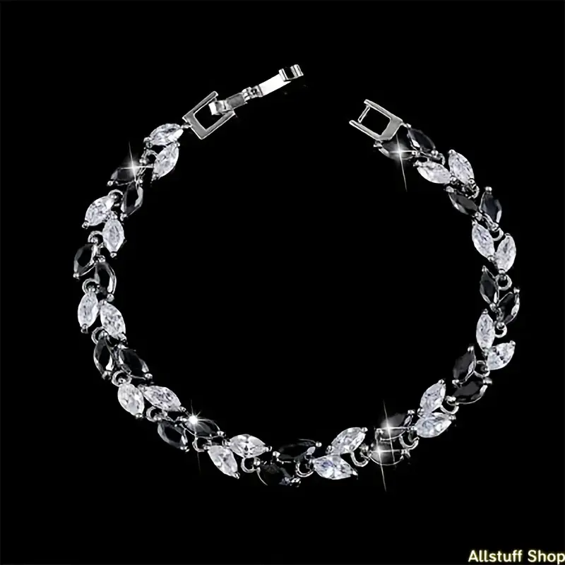 Classic Crystal Bangle with Leaf & Wheat Pattern, Multicolor Cubic Zirconia, Stylish Sparkling Bracelets for Women, Birthday Gift, Unisex