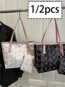 Butterfly Knot Print Handbag with Small Bag, Large Capacity Shoulder Bag, Fashion Commuter Bag, Cute Shopping Bag, Perfect Gift, Stylish Tote Bag