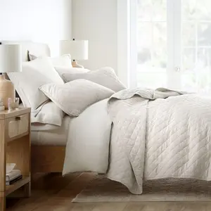 Stripes Floral and Diamonds Quilted Coverlet Set With Shams - Becky Cameron, Diamond Stitch  / Natural, Full/Queen