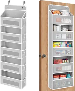 Hanging Door Organizer space-saving 5-tier over-the-door storage with 5 big pockets and anti-tilt support, holds up to 44 lb, ideal for bedrooms, bathrooms, baby product storage, nappies, wet wipes and college dorm back-to-school use. Hangable