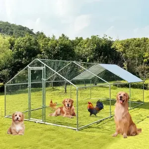 Waterproof Chicken Coop Large Metal Chicken Coop Walk-in Poultry Cage | Chicken Run Pen Dog Kennel with Waterproof and Anti-Ultraviolet Cover for Outdoor Farm Use (9.8' L x 19.7' W x 6.4' H)
