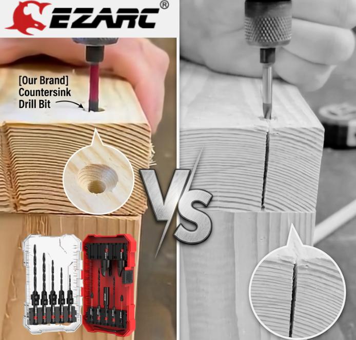 EZARC Wood Countersink Drill Bit Set With 1/4" Hex Shank for Woodworking, Quick Change for Woodworking with Storage Box, Christmas Gift EZARC Wood Countersink Drill Bit Set With 1/4" Hex Shank for Woodworking, Quick Change for Woodworking with Storage Box, Christmas Gift