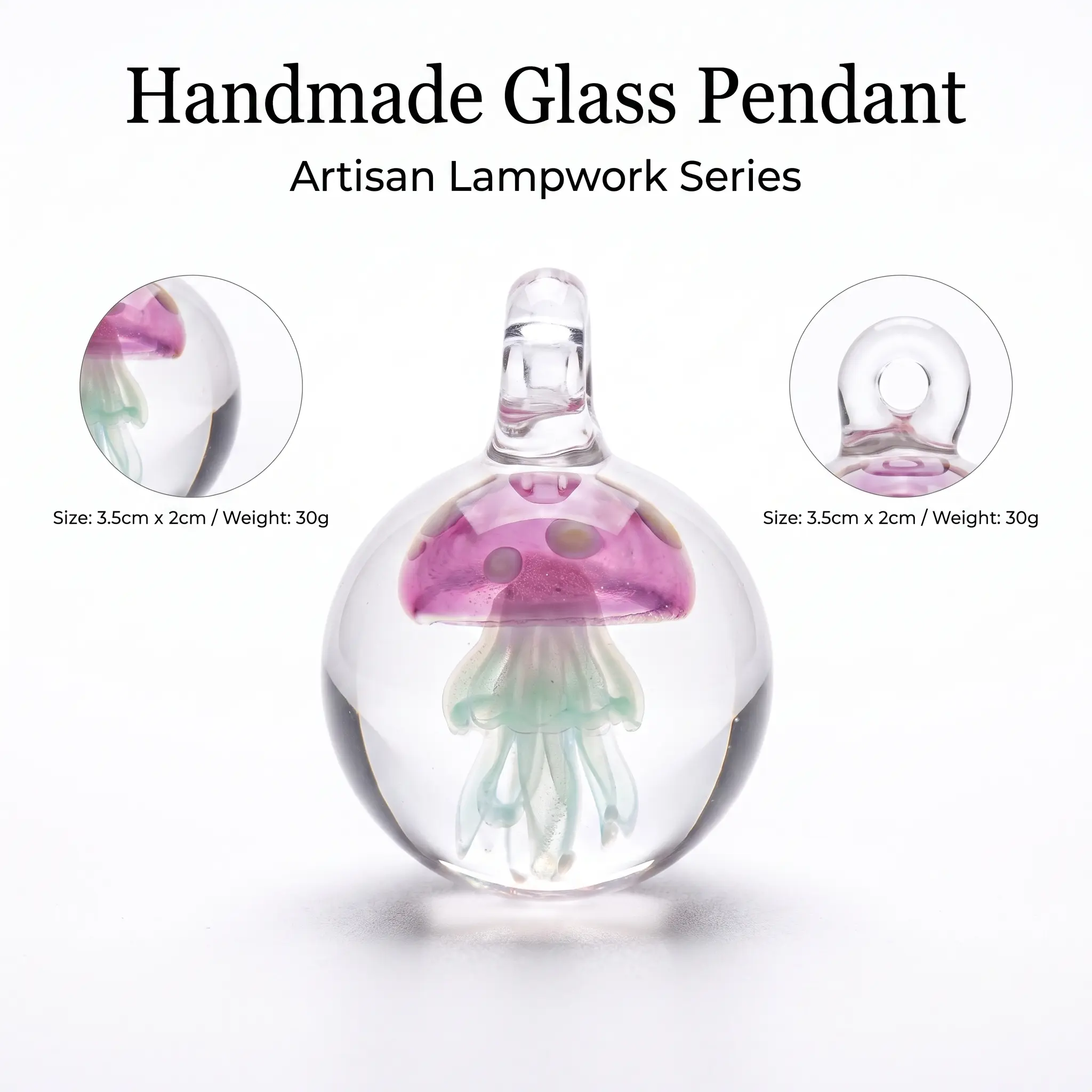 Artisan Jellyfish Necklace, 1 of a Kind Hand Blown Glass Pendant, Ethereal Spiritual Ocean Jewelry for Sea Lovers, Gift