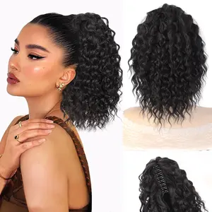 【Flash Sale】12inch Ponytail Extension Claw Clip Ponytail for Black Women Synthetic Long Afro Curly Wavy Fluffy Ponytail for Daily Use