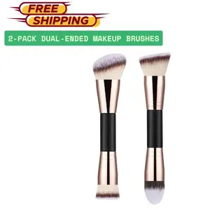 CHRISTMAS GIFT  2-Pack Dual-Ended Makeup Brushes – Angled Foundation & Concealer Brush Set, Vegan Synthetic Bristles for Flawless Application of Liquid, Cream & Powder Makeup