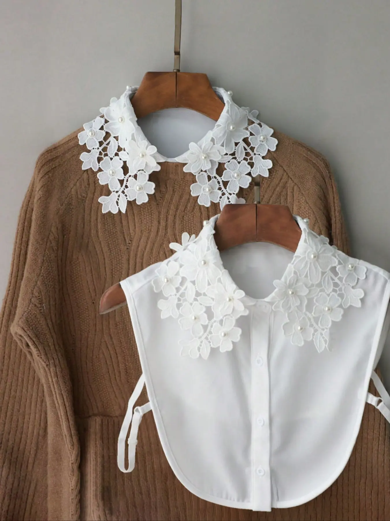 Women's Elegant & Lace Embroidered Detachable Collar, Floral Pattern, Beaded Decor, Versatile Accessory for Winter, Embroidery