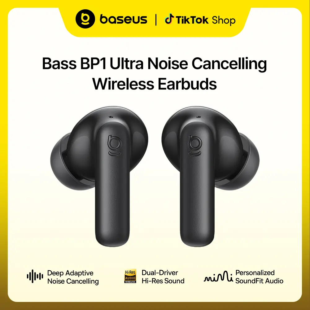Baseus BP1 Ultra Noise Cancelling Wireless Earbuds - Black, Ceramic Audio, Electronic Device with Android Sync Compatibility