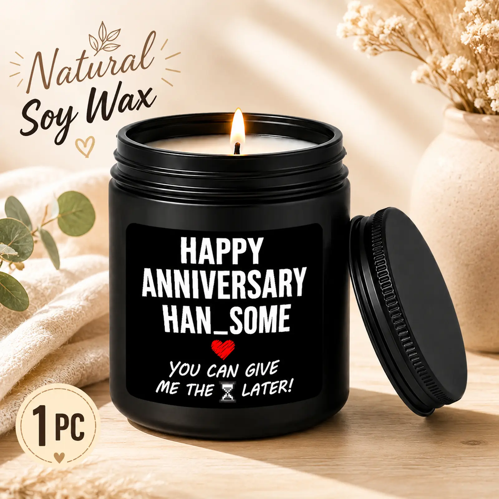 1Pc Handmade Soy Candle, Funny Anniversary Scented Candle, 7oz 200g Natural Soy Wax, Gift For Husband Wife Boyfriend Girlfriend Partner, Anniversary Birthday Valentine’s Day Gift, Hand Poured Home Fragrance