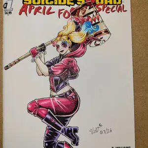 1 of 1 original harlequin cosplay drawing in micron pen and alcohol marker on blank Suicide Squad April Fools Special #1