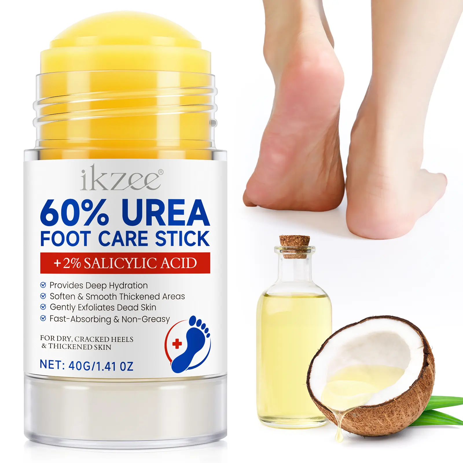 Ikzee 60% Urea Foot Care Stick, Moisturizing Balm for Dry Feet, Knees, Elbows, Hands, Callus Remover, Skin Softener