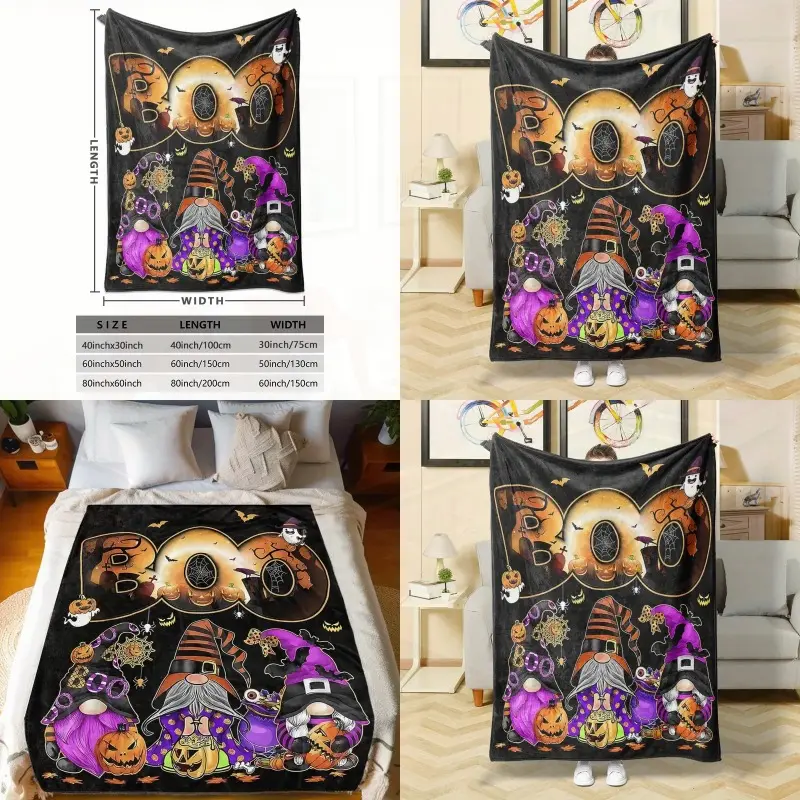 Durable Halloween Plaid Throw Blanket Cozy Warm White with y Pumpkin Gnome Witch Bats Design for Home Office Travel AllSeason Use Ideal Gift for Family Friends Perfect for Holiday Dr