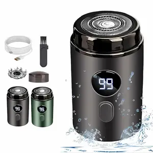 Mini portable electric shaver, USB rechargeable razor for men with LCD display, IPX7 waterproof beard trimmer, ultra-thin 3D floating blades, fast Type‑C charging, cordless wet/dry travel shaver, hygienic design includes extra blade