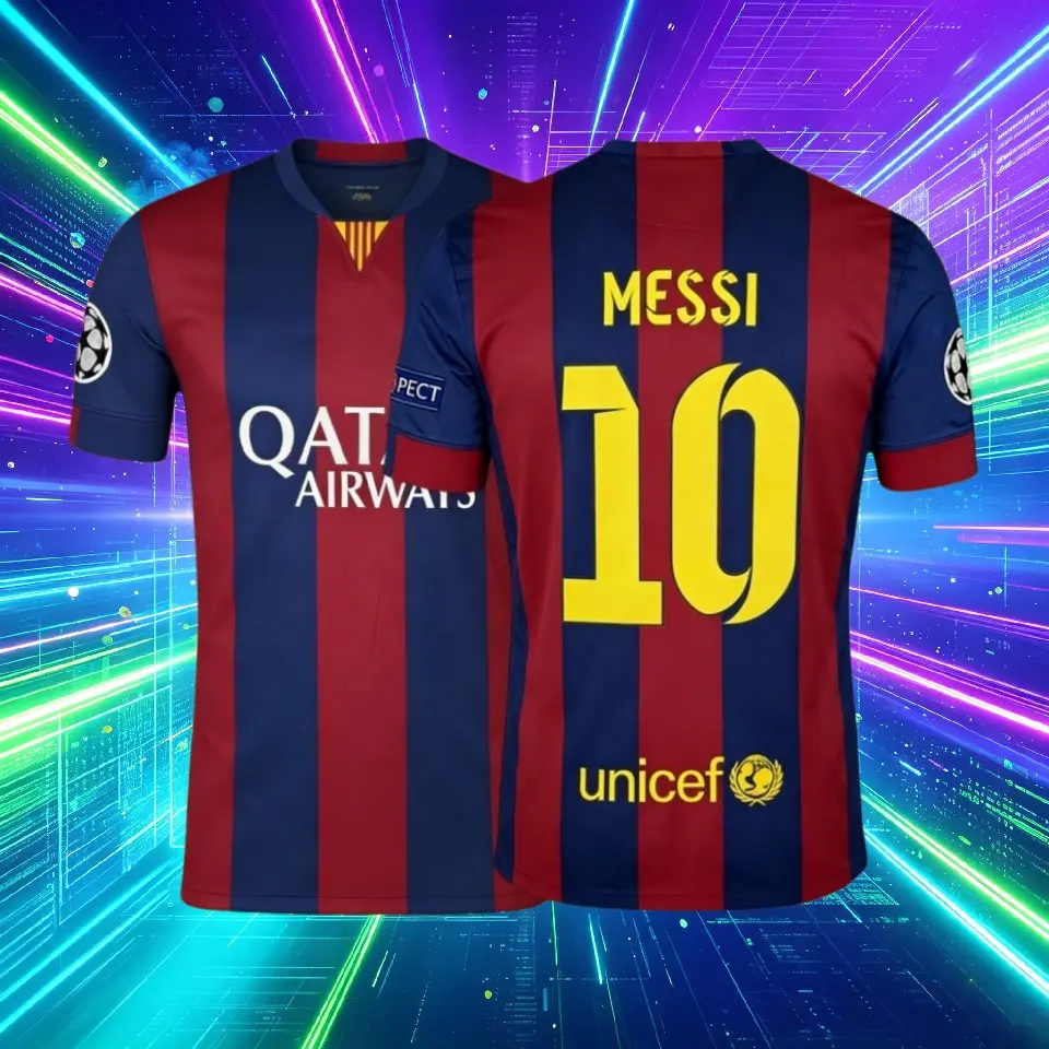 14 15 Home Red And Blue 10# Messi Short Sleeve Soccer Jersey Fans Version